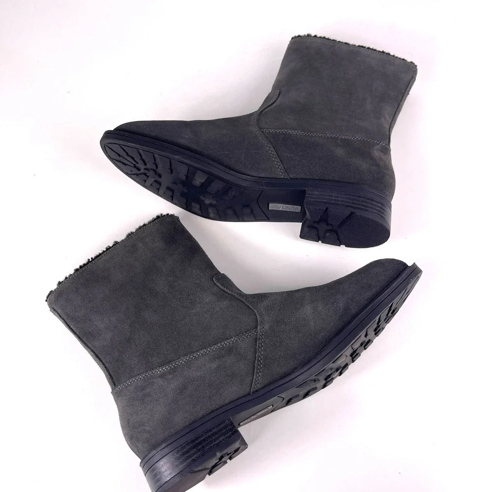 Sporto Grey Suede Leather Faux Fur Inner Winter Mid Calf Boots Women's 10